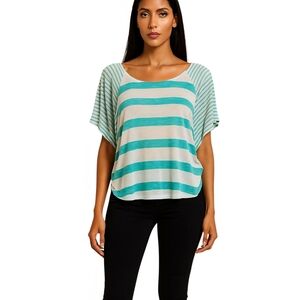 American Rag Teal and White Striped Short Sleeve Top